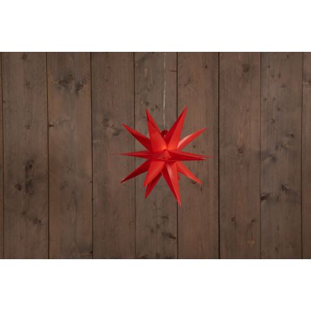 B.O.T. 3D STER ROOD 35CM / 10LED WARM WIT / 1,5M TRANSPARANT AANLOOPSNOER / 3XAA WITH 6/18U TIMER IP44