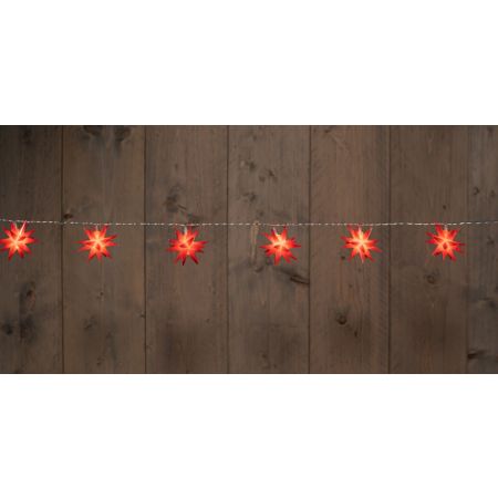 10ST 3D STER ROOD 6,5CM / 10LED WARM WIT 1,5M / 5M TRANSPARANT AANLOOPSNOER /  IP44 TRAFO MET 8/16U TIMER