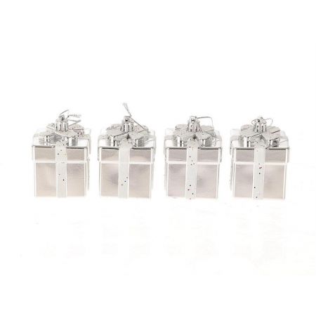 Hang. X-mas Present 4pc l10.6w10.6h7.5 Silver