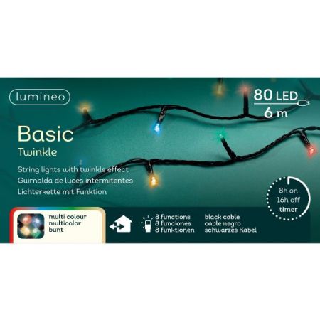 LED basic twinkle l6m-80LED zwart/multi