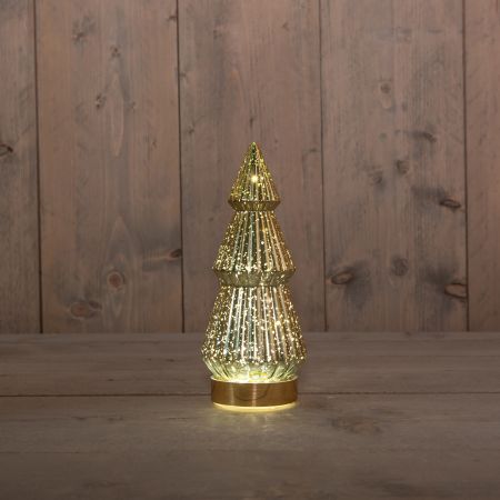 KERSTBOOMPJE GLAS 10LED OP BATTERIJ MET TIMER 23.5X10CM METALLIC GOUD