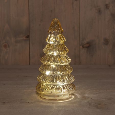 KERSTBOOMPJE GLAS 10LED OP BATTERIJ MET TIMER 18.5X9.5CM AMBER