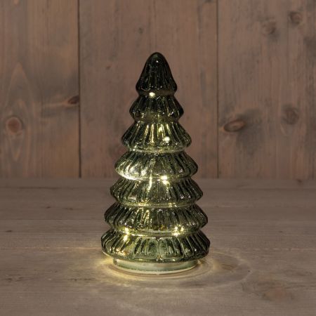 KERSTBOOMPJE GLAS 10LED OP BATTERIJ MET TIMER 18.5X9.5CM GROEN