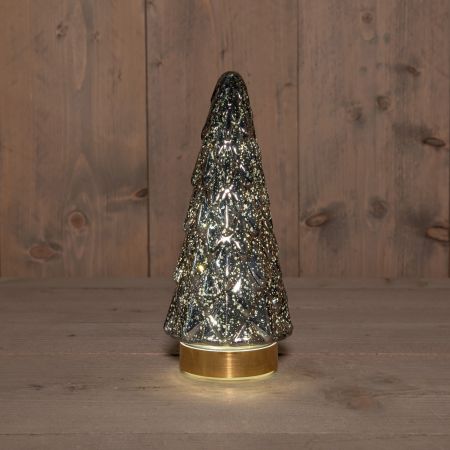 KERSTBOOMPJE GLAS 10LED OP BATTERIJ MET TIMER 24.5X10.5CM METALLIC ANTRACIET