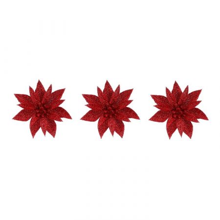 Clip poinsettia rood 3 stuks - h3xd10cm