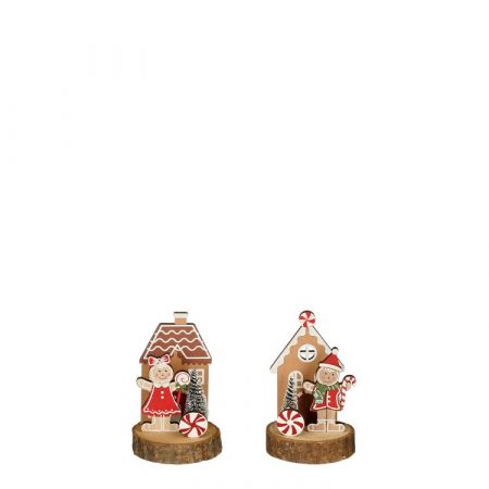 Decoratie huis peperkoek bruin 2 assorti FSC 100% - l8xb8xh13cm