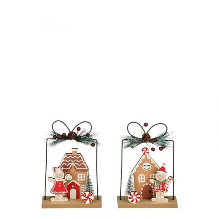 Decoratie huis peperkoek bruin 2 assorti FSC 100% - l12xb5xh17,5cm