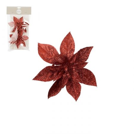 Clip poinsettia rood 2 stuks - h3xd15cm