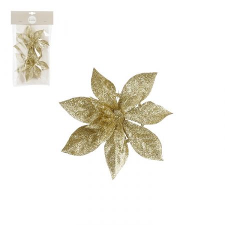 Clip poinsettia goud 2 stuks - h3xd15cm