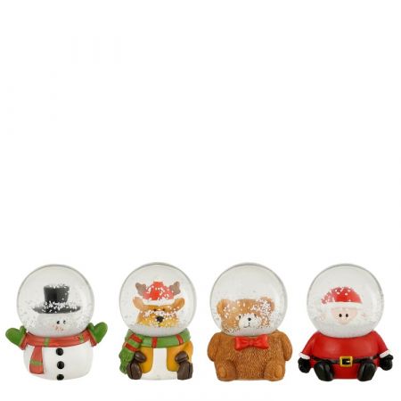 Decoratie waterbal kerstfiguur rood wit l.bruin bruin 4 assorti - l6xb4,5xh6,5cm