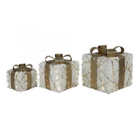 Kerstkado LED vk Bling sneeuw/glitter goud L=L25B25H30CM