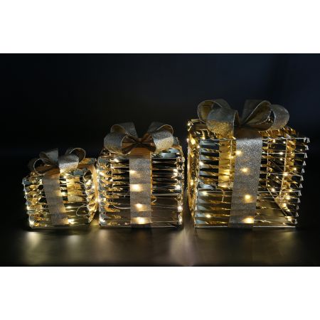 Kerstkado LED Bling glimmend goud/glitter goud S=L15B15H17CM