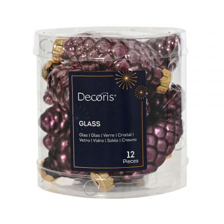 Dennenappel glas mix donker mauve dia2.5cm x H.6cm