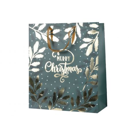 Giftbag papier met handvat fsc 100% groen/goud L.18cm x W.50cm x H.72cm