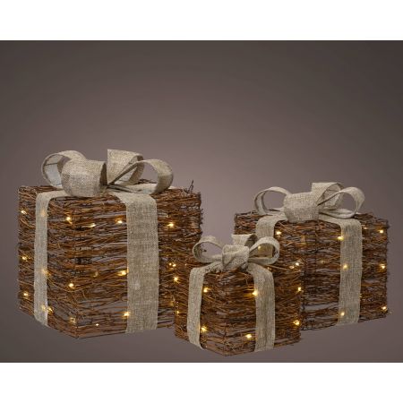 Micro LED giftbox rotan steady binnen bruin/warm wit L.25cm x W.25cm x H.30cm