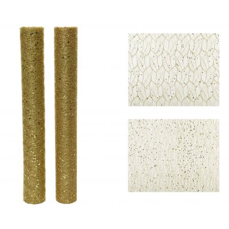 Decostof polyester glitter structure - leaf 2ass licht goud L.200cm x W.35cm x H.0.01cm