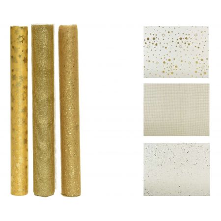 Decostof polyester glitter, foil mesh, organza 3ass goud L.200cm x W.35cm x H.0.01cm