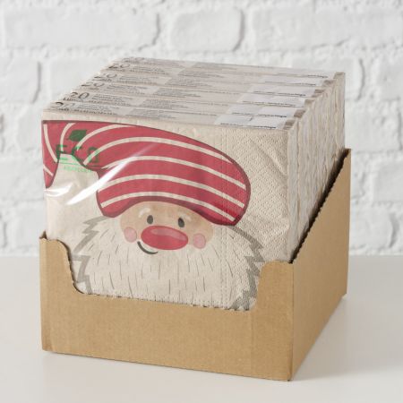 Servetten Knuffel, 20 delig Toonbankdisplay, Veelkleurig, Motief, Kerstman, rd, bg, bn