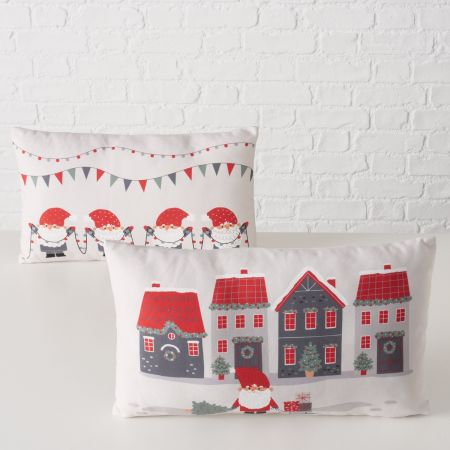 Kussen Monti, 2 assortie Polyester, Huis, Kerstmis, Dwerg, Veelkleurig, Motief, grs, rd, wt