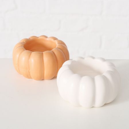 Theelichthouder Pumpky, 2 assortie Pompoen, H 4 cm, Steengoed, Effen