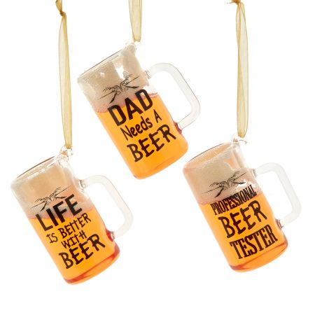 2.75"GLASS BEER W/WORDS ORN 3/ASSTD