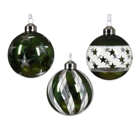 Kerstbal glas d8cm dennengroen diverse soorten