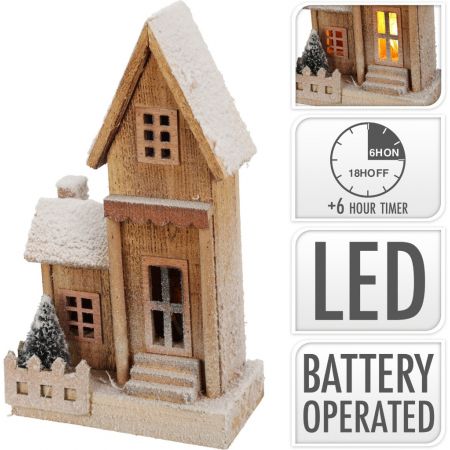 HUIS MET LED 38CM BRUIN MET SN