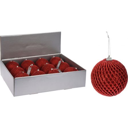 KERSTBAL GLITTER 100MM ROOD