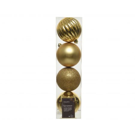 Kerstbal plc d10cm mix diverse soorten 4ST licht goud 