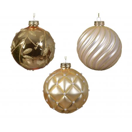 Kerstbal glas d10cm diverse soorten parel/goud