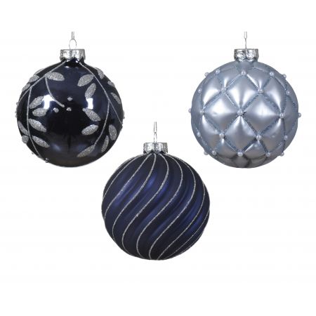 Kerstbal glas d10cm diverse soorten blauw