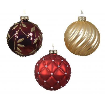 Kerstbal glas d10cm diverse soorten rood/goud