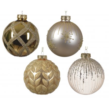 Kerstbal glas d8cm parel/goud