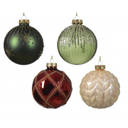 Kerstbal glas d8cm groen/rood ass