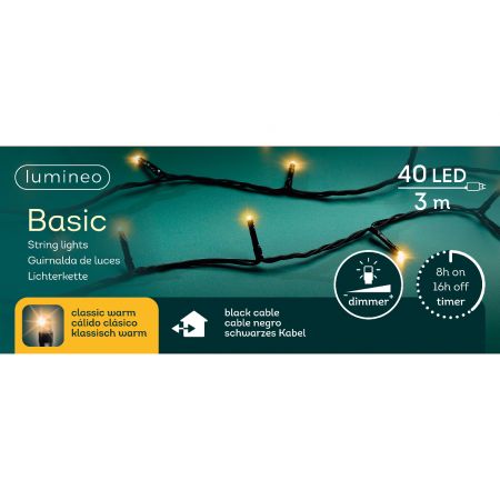 LED basic rice lights l3m-40led zwart/klassiek warm