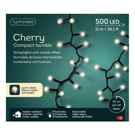 LED cherry compact twinkle lights l11m-500led zwart/warm wit 