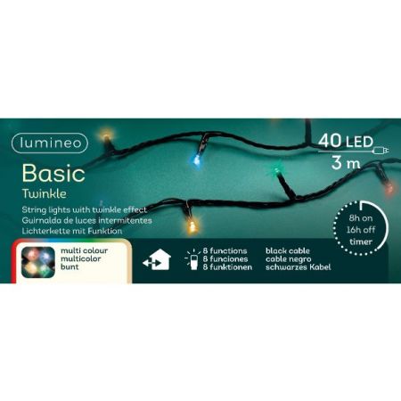 LED basic twinkle l3m-40LED zwart/multi