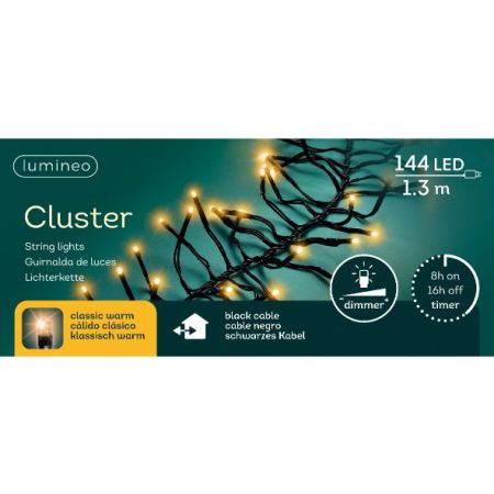 LED cluster l1,2m-144LED zwart/klassiek warm