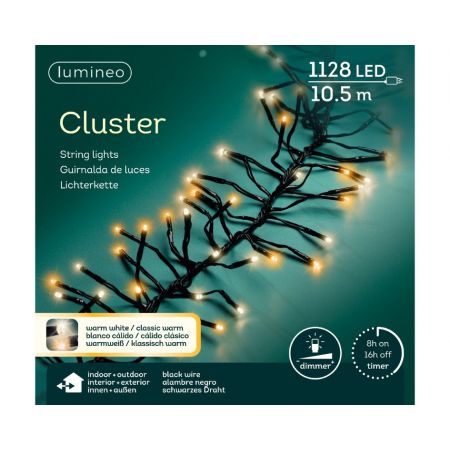 LED cluster l10m-1128LED zwart/duo - klassiek warm + warm wit