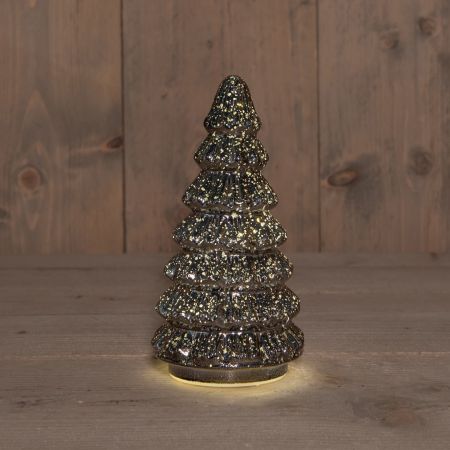 KERSTBOOMPJE GLAS 10LED OP BATTERIJ MET TIMER 18.5X9.5CM METALLIC ANTRACIET