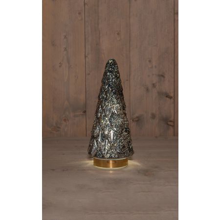 KERSTBOOMPJE GLAS 10LED OP BATTERIJ MET TIMER 28.5X13CM METALLIC ANTRACIET