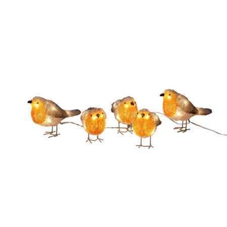 LED acryl set van 5 Vogels in herstkleuren, 40 warm witte LED, 24V, buiten, witte kabel