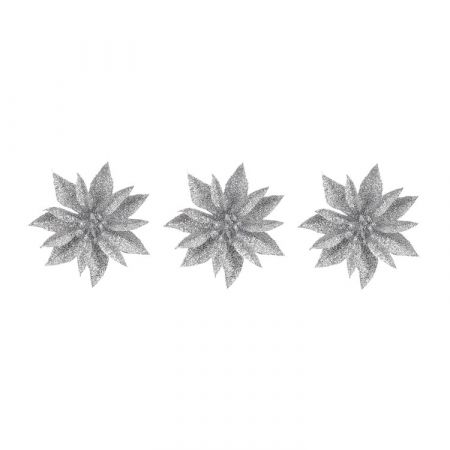 Clip poinsettia zilver 3 stuks - h3xd10cm