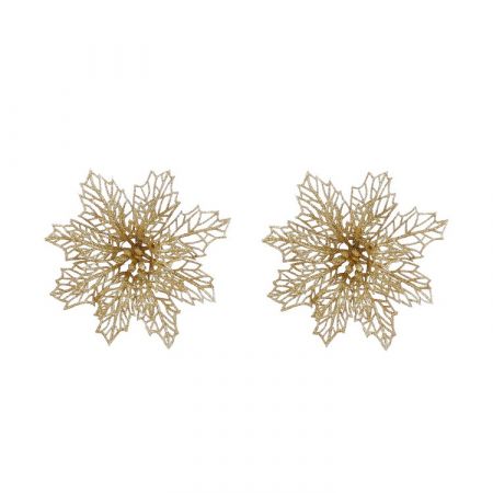 Clip poinsettia goud 2 stuks - h3xd13,5cm