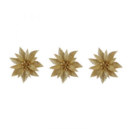 Clip poinsettia goud 3 stuks - h3xd10cm