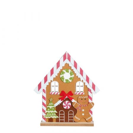 Decoratie peperkoek huis bruin FSC mix - l30xb6xh33,5cm