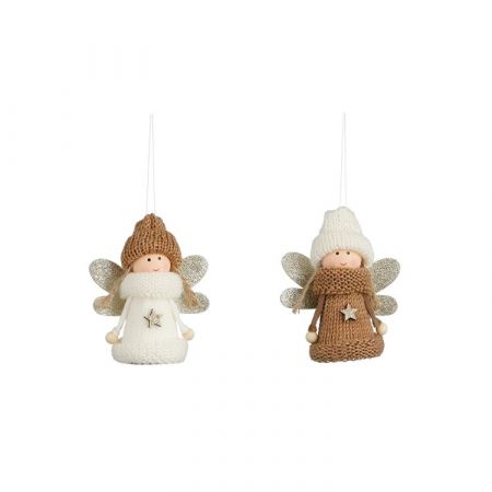 Ornament engel wit bruin 2 assorti FSC Mix - h9xd4,5cm