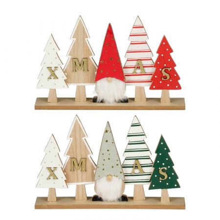 Decoratie boom kerst groen rood 2 assorti FSC 100% - l30xb5xh19cm