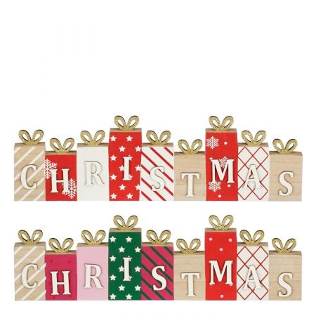 Decoratie cadeau christmas roze rood 2 assorti FSC 100% - l40xb12xh2,5cm