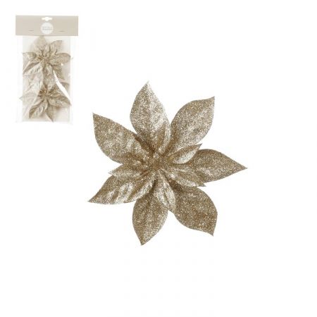 Clip poinsettia champagne 2 stuks - h3xd15cm